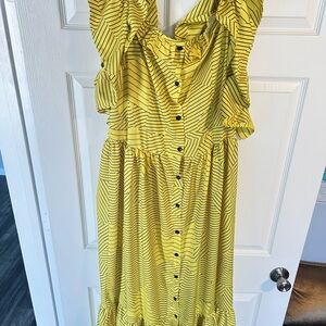 Yellow Stripe Button-Front Midi Dress